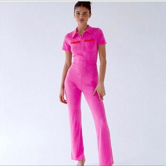 Peachy Den The Kernel Jersey Pink Jumpsuit Short Sleeves Size XS - Picture 3 of 12